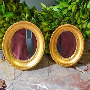 Pr Vintage Italian Florentine Mirrors: Small Wall Mirrors Gold Leaf Wood