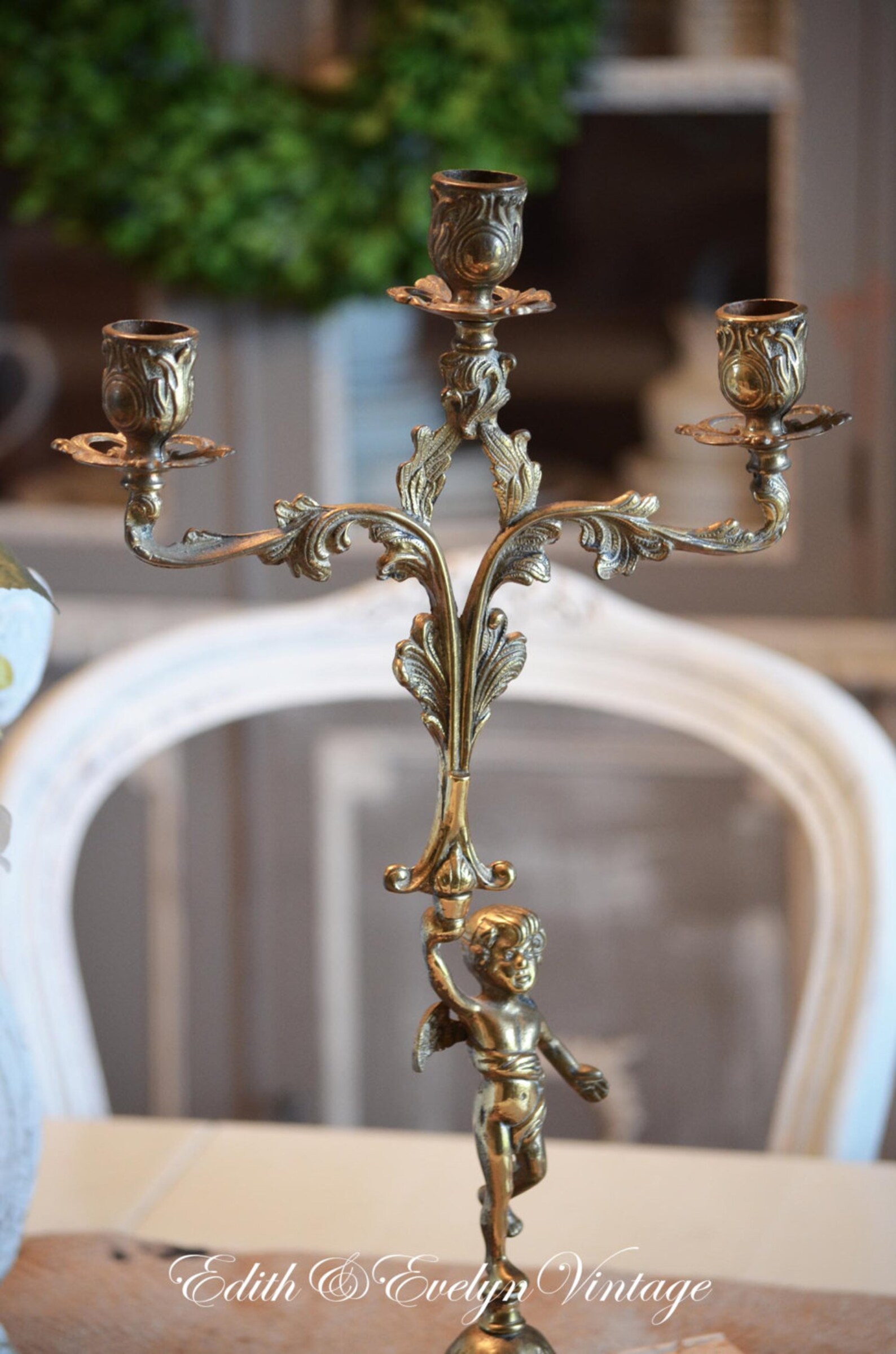 Vintage Cherub Three Arm Candelabra Candle Holder Brass Etsy