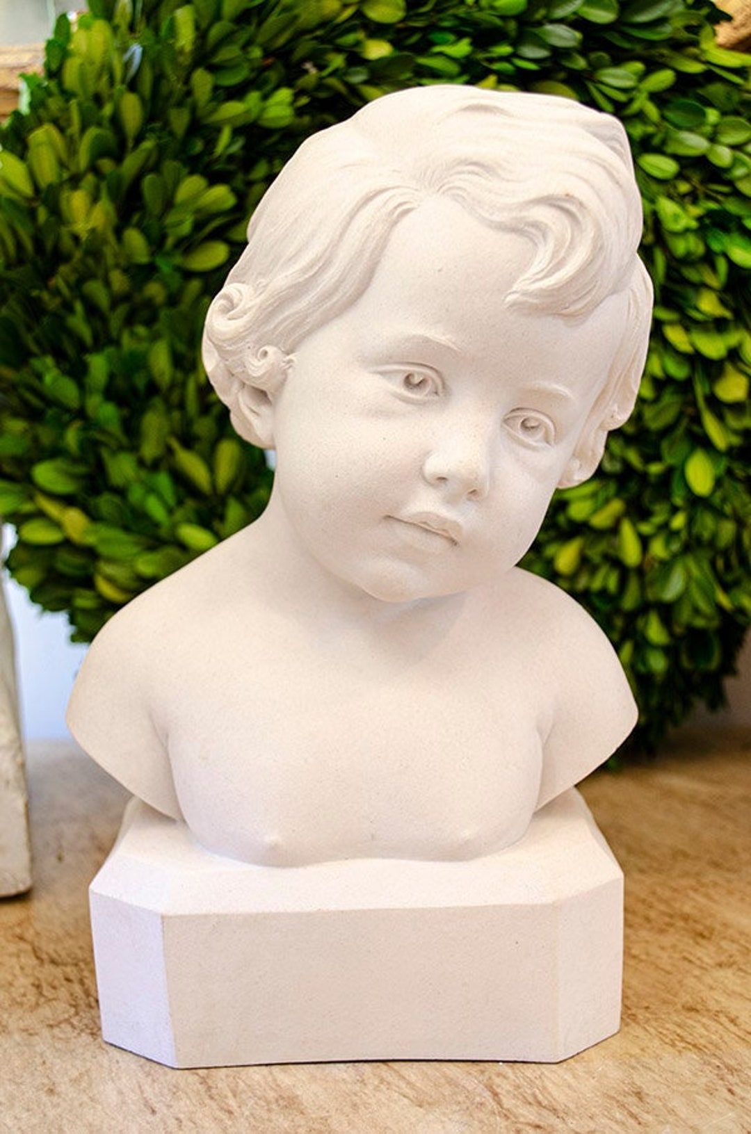 Vintage Cherub Bust Statue Little Boy White Stone Donatello Etsy