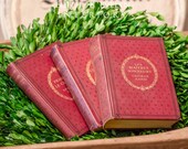 Antique French Books, Set of Three, Red, Gilt Lettering