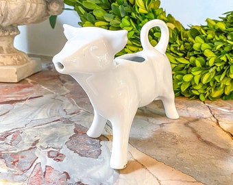 Vintage FRENCH Cow Creamer, France, Pitcher, White Porcelain