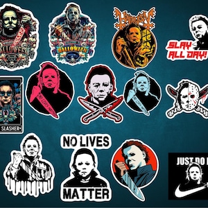 Creepy Michael Myers Sticker Pack - Horror Movie, Halloween, Vinyl, Waterproof - Set of 13 Chilling Designs for Laptop, Phone, Notebook,
