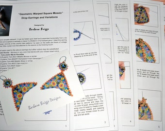 PDF Digital Tutorial for the "Geometric Warped Square Mosaic Drop Earrings"