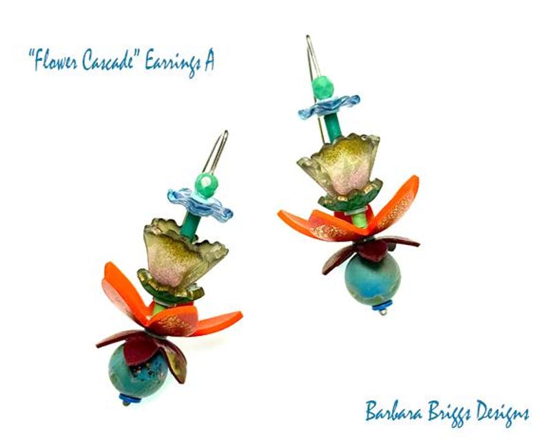One-of-a-Kind Art Jewelry - "Flower Cascade" Earrings image 2