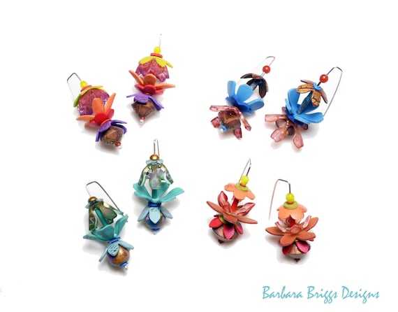 One-of-a-Kind Art Jewelry - "Flower Cascade" Earrings - Grouping 2