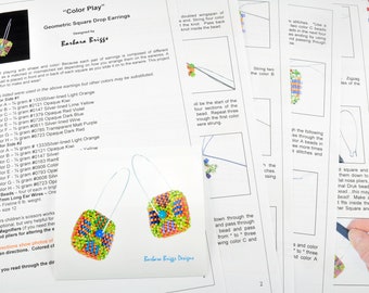 Tutorial for the Geometric "Color Play" - Square  Drop Earrings