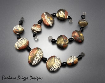 Black/Copper/Gold/White Leopard Polymer Clay Beads Collections