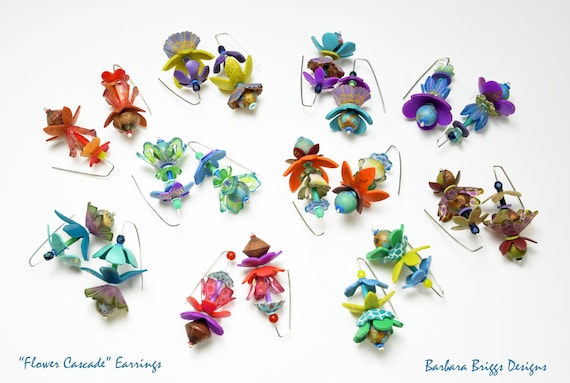One-of-a-Kind Art Jewelry - "Flower Cascade" Earrings