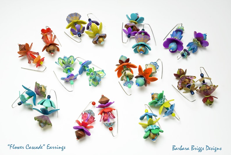 One-of-a-Kind Art Jewelry - "Flower Cascade" Earrings image 1