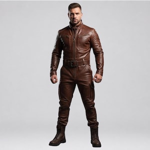 Handmade Brown Sheep Leather Motorcycle Jumpsuit: Biker Racing Suit image 1