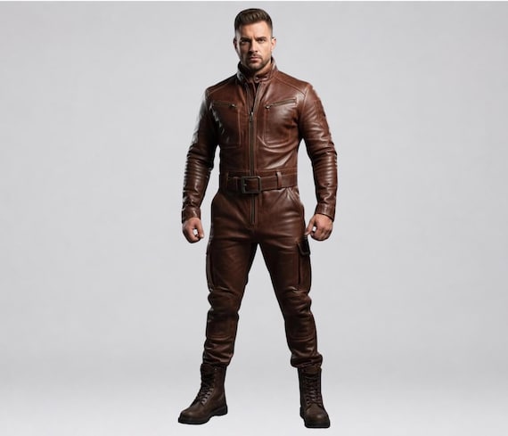 Handmade Brown Sheep Leather Motorcycle Jumpsuit: Biker Racing Suit