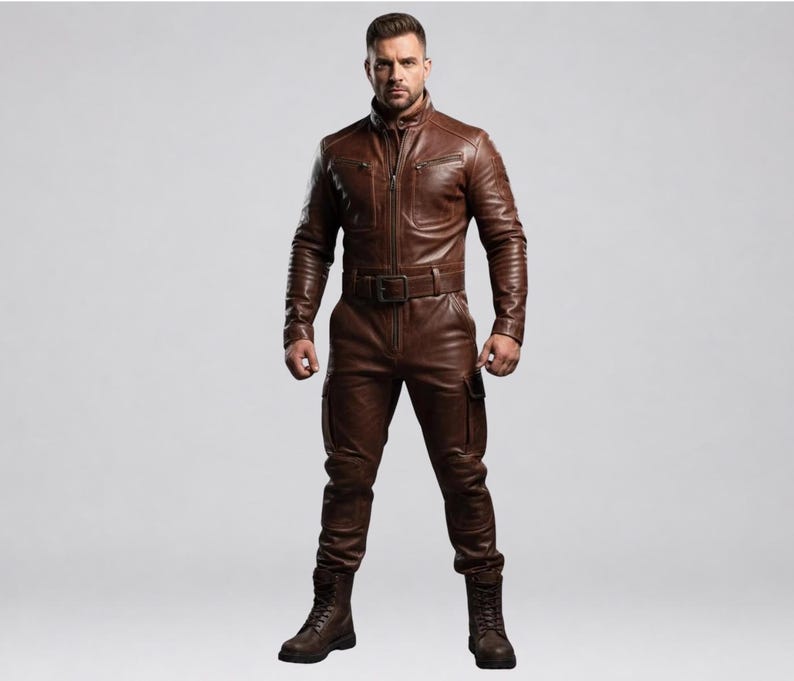 Handmade Brown Sheep Leather Motorcycle Jumpsuit: Biker Racing Suit image 1