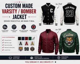 Personalized Varsity Jacket | Custom Letterman Jacket with Name Logo and Patches | Custom College Bomber Jacket | Streetwear Team Jacket