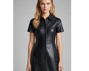 Handmade Sheep Leather Mini Shirt Dress: Women's Luxury Outfit