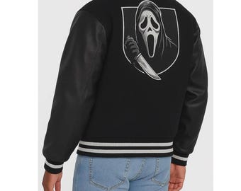 Ghost Face Varsity Jacket | Wool & Leather Horror Streetwear