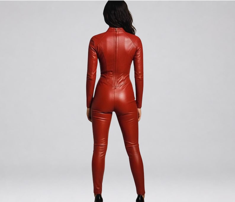 Handmade Genuine Leather Jumpsuit | Women's Long Sleeve Bodycon Catsuit | Custom Made image 6