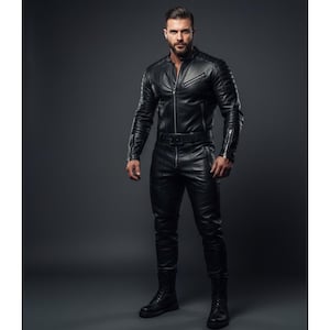 Handmade Black Sheep Leather Motorcycle Jumpsuit: Racing Biker Suit