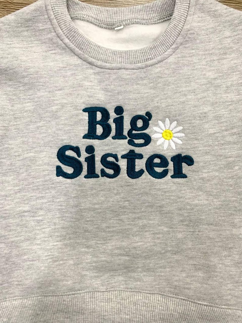 Big Sister Embroidered Sweatshirt, Sibling Announcement Gift, Newborn Sister Sweatshirt, Baby Reveal Outfit, Baby Shower Gift, Gift For Baby image 5