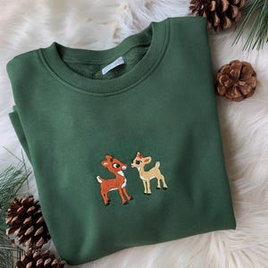 Rudolph and Clarice Embroidered Christmas Sweatshirt, Unisex Fit