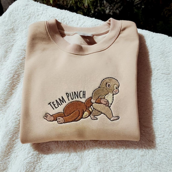 Team Punch Embroidered Sweatshirt, Viral Sad Monkey Shirt, Punch The Monkey Sweatshirt, Baby Monkey Punch, Ichikawa Zoo Macaque