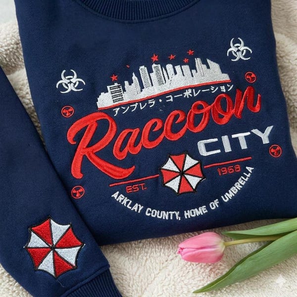 Raccoon City Resident Evil Embroidered Sweatshirt, Umbrella Corporation Shirt, Leon Kennedy Sweatshirt, Horror Game Merch, Gamer Gift