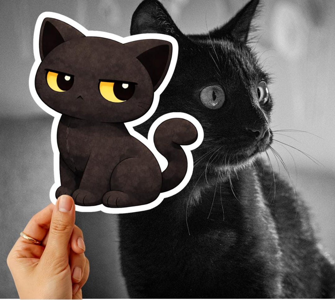 Kawaii Black Cat Sticker | Vinyl Decal for Laptop, Water Bottle - Etsy
