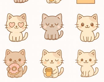 Kawaii Katzen Sticker Set – 12 Motive – Cute Cat Stickers – Glossy Vinyl – Wasserfest – Handmade – Planner & Journal