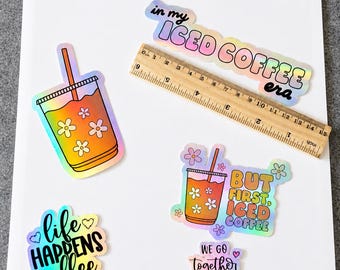 Holografische Sticker Set – 6 große wasserfeste Holo Sticker, handmade, für Laptop, Journal & Planner