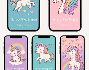 Einhorn Wallpapers – 5er Set | Süße Pastell Handyhintergründe ohne Text