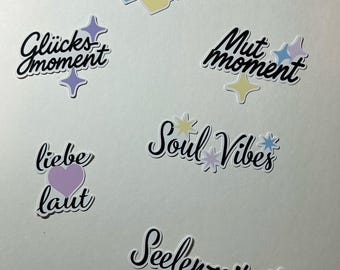 SoulNotesPrints Sticker-Set – „Mutmoment & Soul Vibes“ – 6 Premium-Vinyl-Sticker in Pastell-Glanzoptik