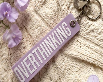 Statement keychain “OVERTHINKING” | Lilac keychain | Relatable mood keychain | Minimalist & Handmade