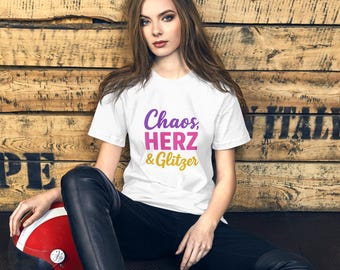 Chaos, Hearts & Glitter | Statement T-Shirt | Bold Print | Women's and Unisex Shirt | DTF Print | Gift Idea