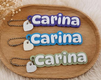 Personalized name tag with heart – 3D-printed keychain with bubble lettering, gift with desired name