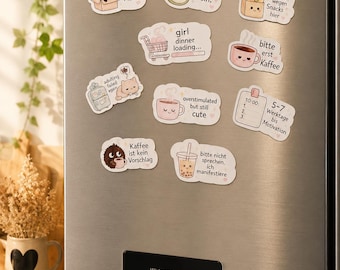 Funny fridge magnets | Set of 10 magnets for the kitchen | Cozy Kawaii magnets | Coffee & Chaos humor | Handmade