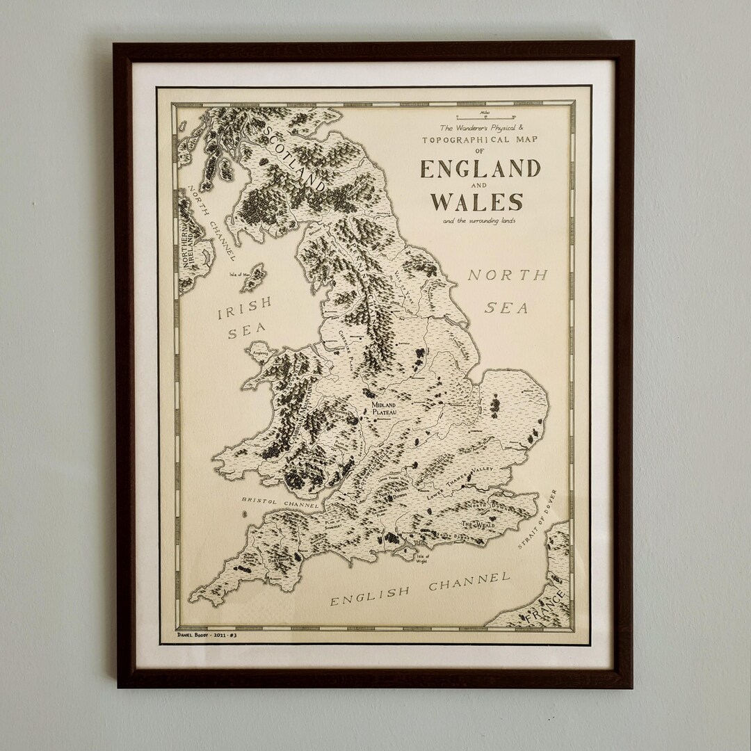Hand-drawn Map of England and Wales • Giclee Fine Art Print - Etsy
