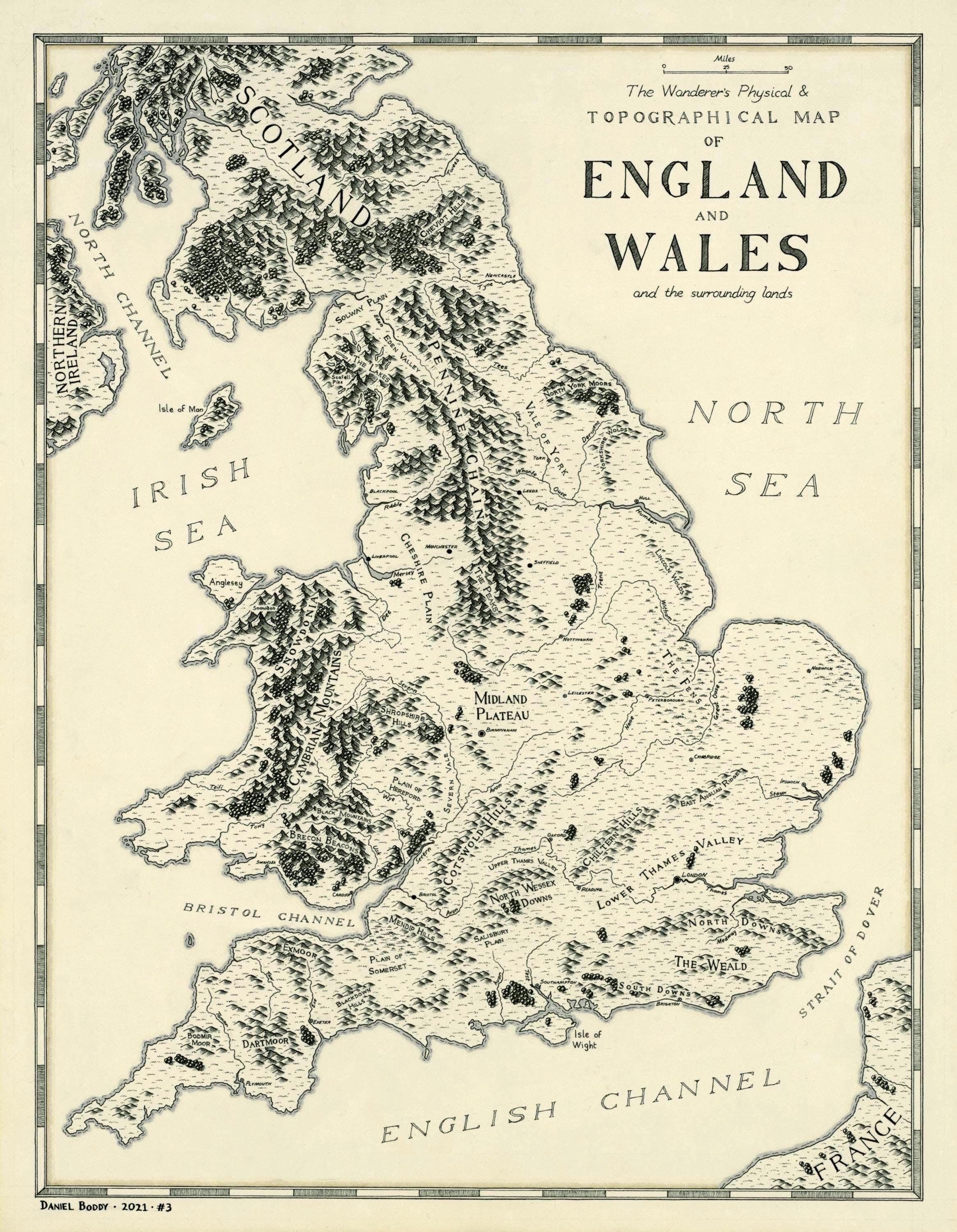 Hand-drawn Map of England and Wales • Giclee Fine Art Print - Etsy
