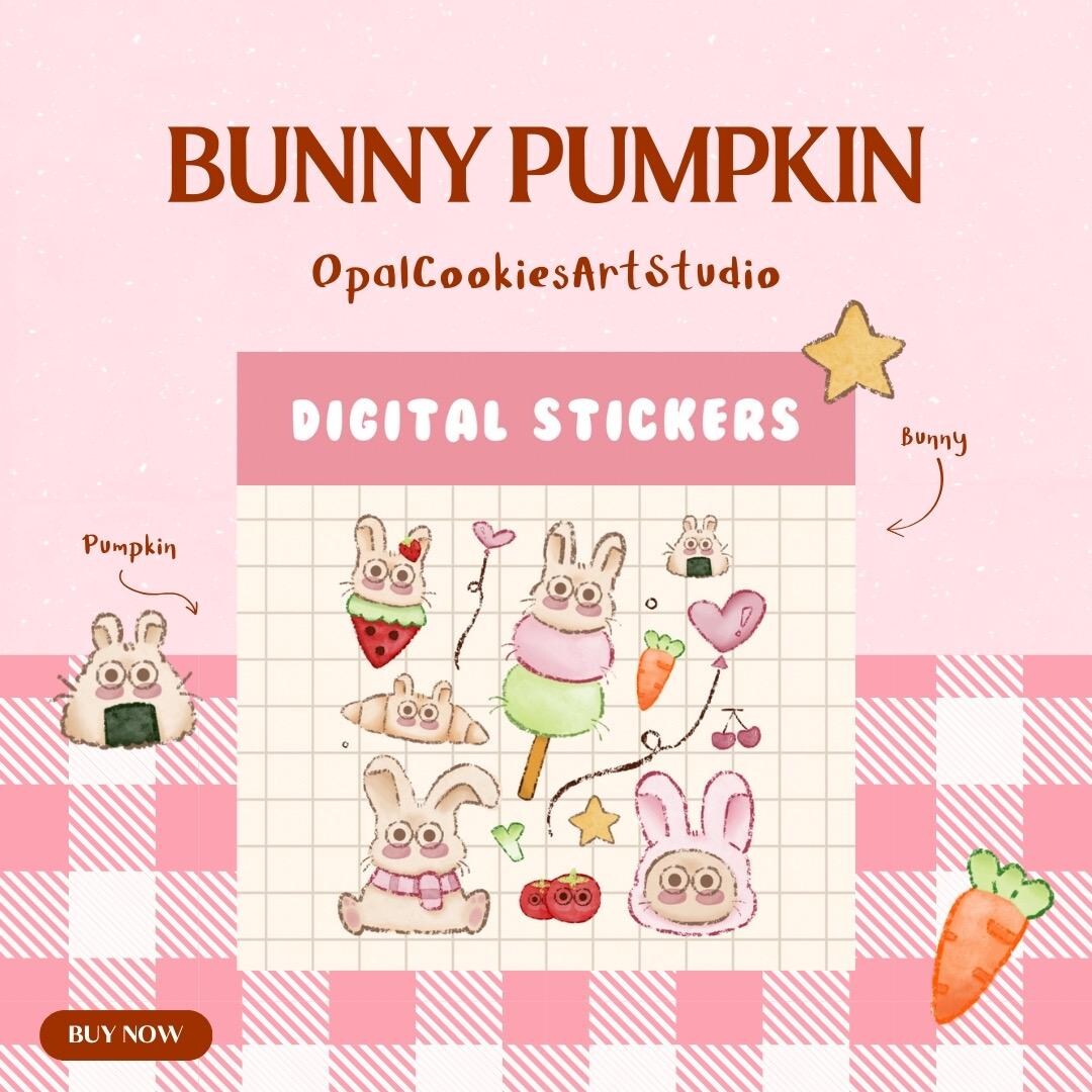 Cute Bunny Rabbit Digital Stickers PNG - Goodnotes / Notability ...