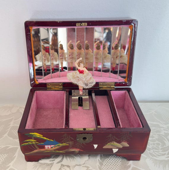Vintage Grayson Japanese musical jewellery box with ballerina - Auld Lang Syne 1940s/50s