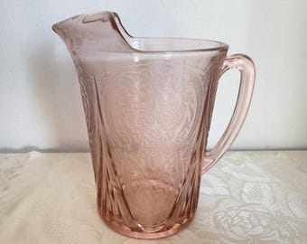 Vintage large Hazel Atlas Pink Royal Lace jug, floral patterned depression era - 30s/40s