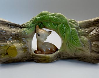 Vintage Hornsea Pottery Royal Fauna #10 Baby Deer With Log Flower