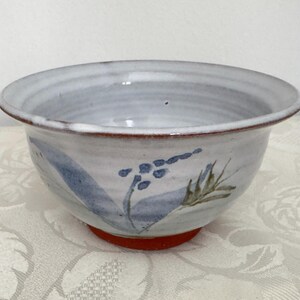 Vintage studio pottery handmade and painted small stoneware bowl with floral motif - glazed/ummarked