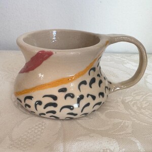Vintage hand thrown and hand painted small unique studio pottery mug/colourful