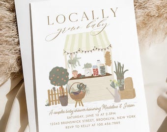 Editable Farmers Market Locally Grown Baby Shower Birthday Invitation Template | Rustic Farm Invite | Digital Template | Fall Harvest Theme