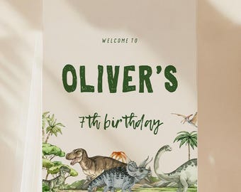Editable Dinosaur Welcome Sign Template, T-Rex, Jurassic, Digital Template, Party Decor, Printable