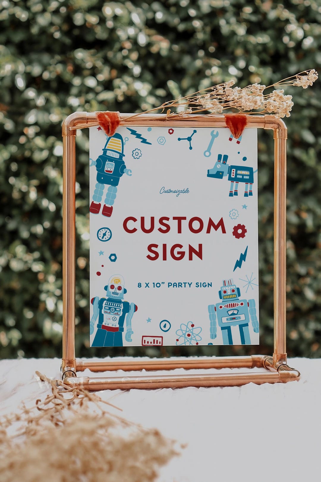 Printable Robot Sign Editable Robot Custom Sign, Birthday Decor, Retro Robotic Themed ...