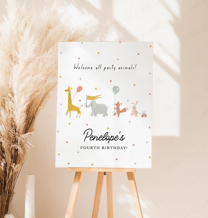 Penelope Rabbit Sign Editable Party Animals Parade Birthday Party Welcome Sign, Digital ...