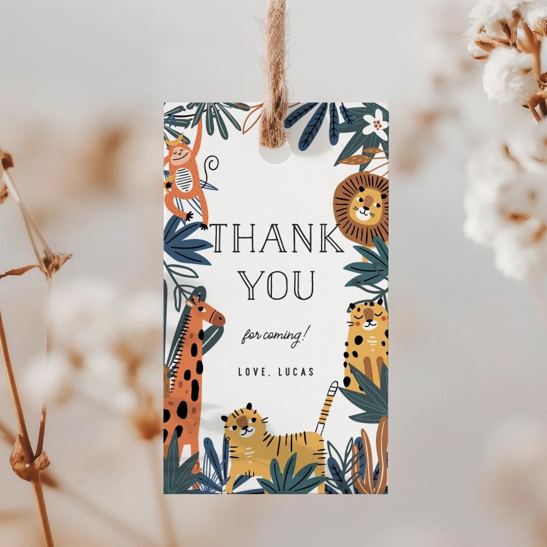 Safari Animals Gift Tag | Editable Printable Thank You Tag | Jungle ...
