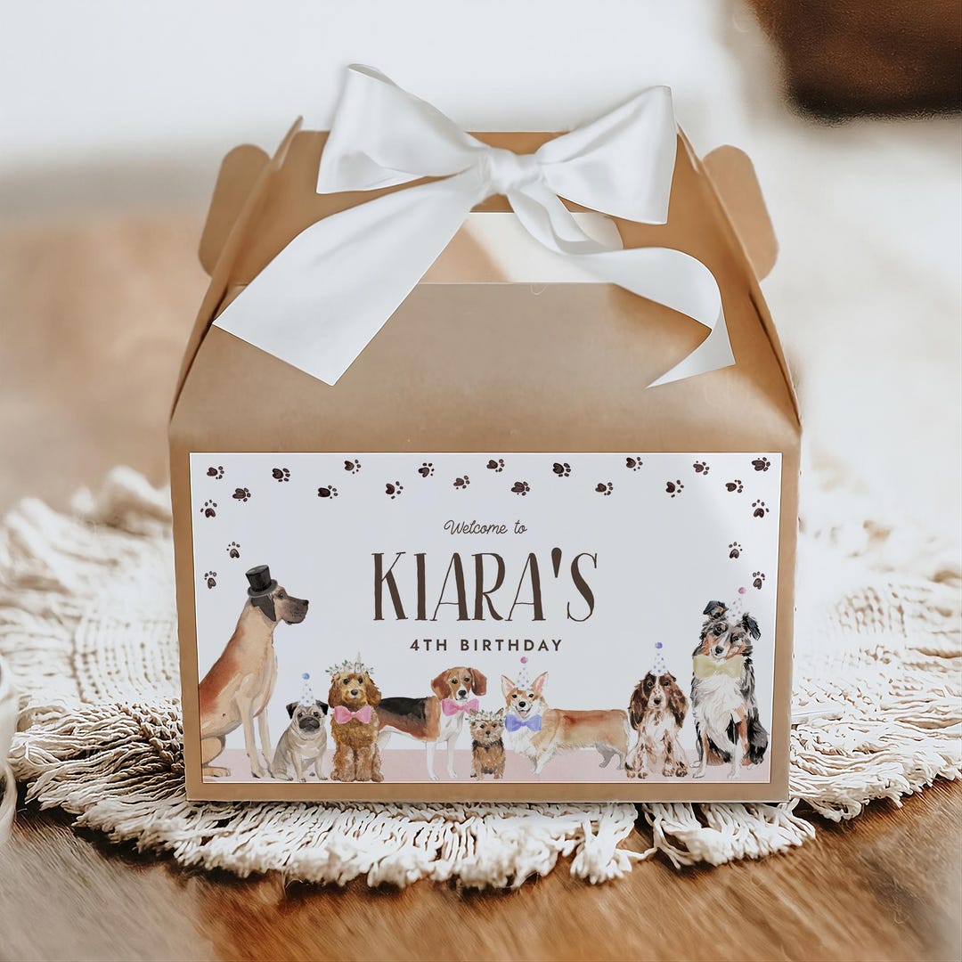 Editable Dog Gable Box Label, Favor Box Label, Puppy Goodie Bag ...