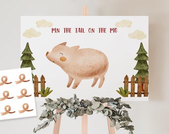 Printable Pin the Tail on the Pig, Barnyard Birthday Game | Farm Animals Party Game| Template for Kids, Instant Download