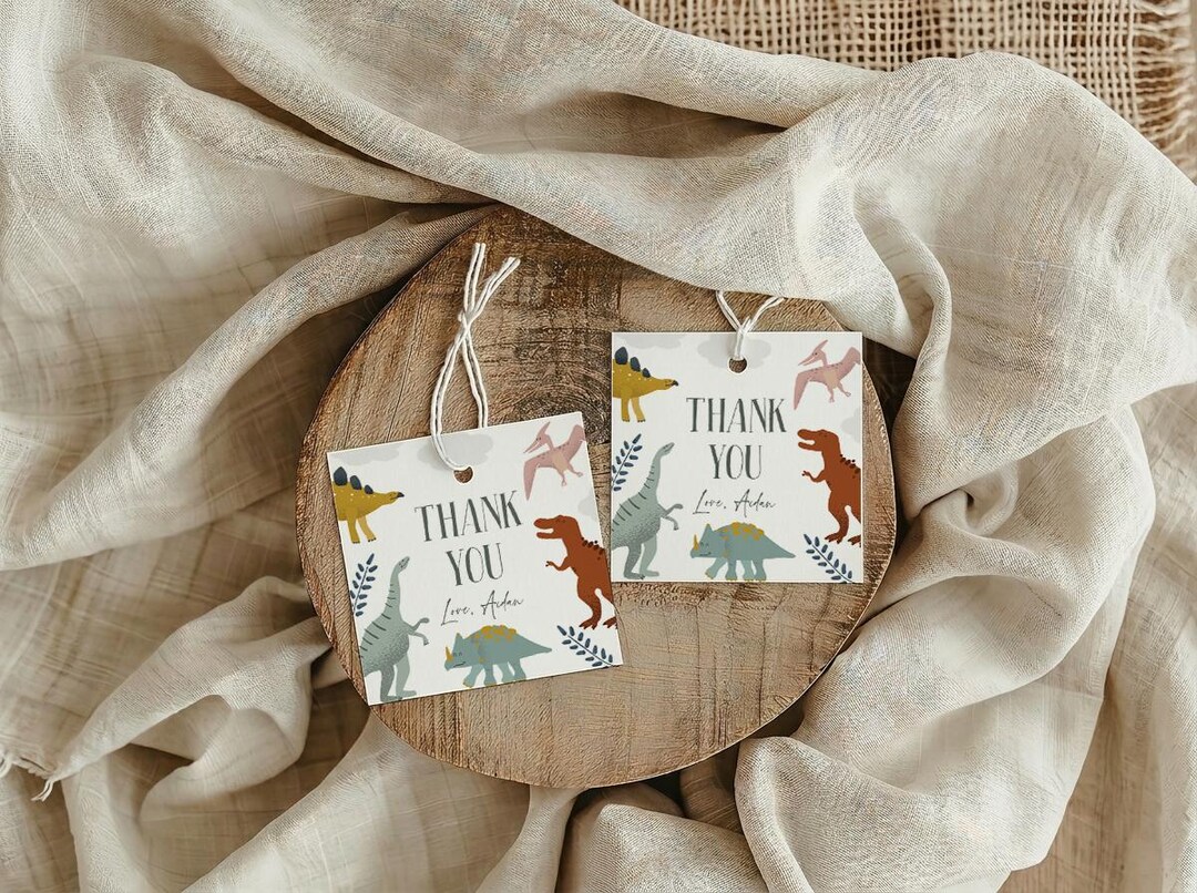 Dinosaur Birthday Favor Tag, Editable Thank You Tags for Gift Bags ...